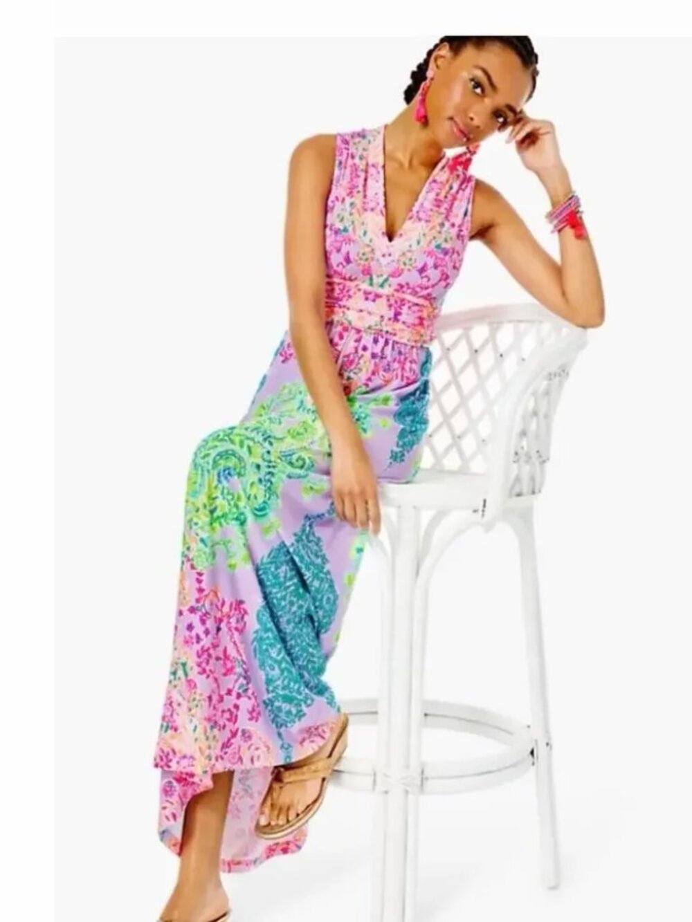 Lilly Pulitzer Pearce Sunshine Vibes Vibrant Pink Green Orange Maxi Dress sz S